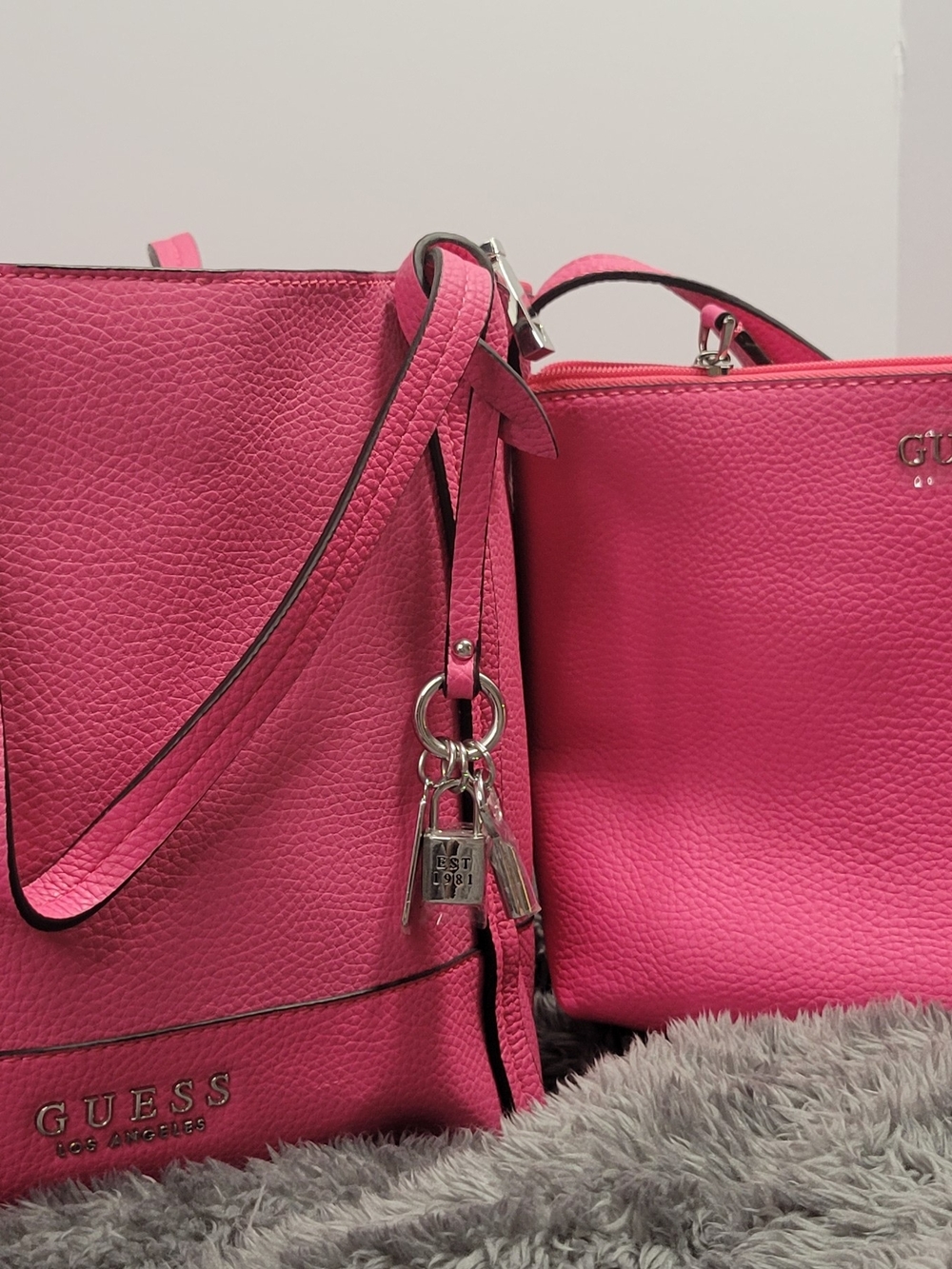 GUESS Pink Leather Tote and Shoulder Bag Set